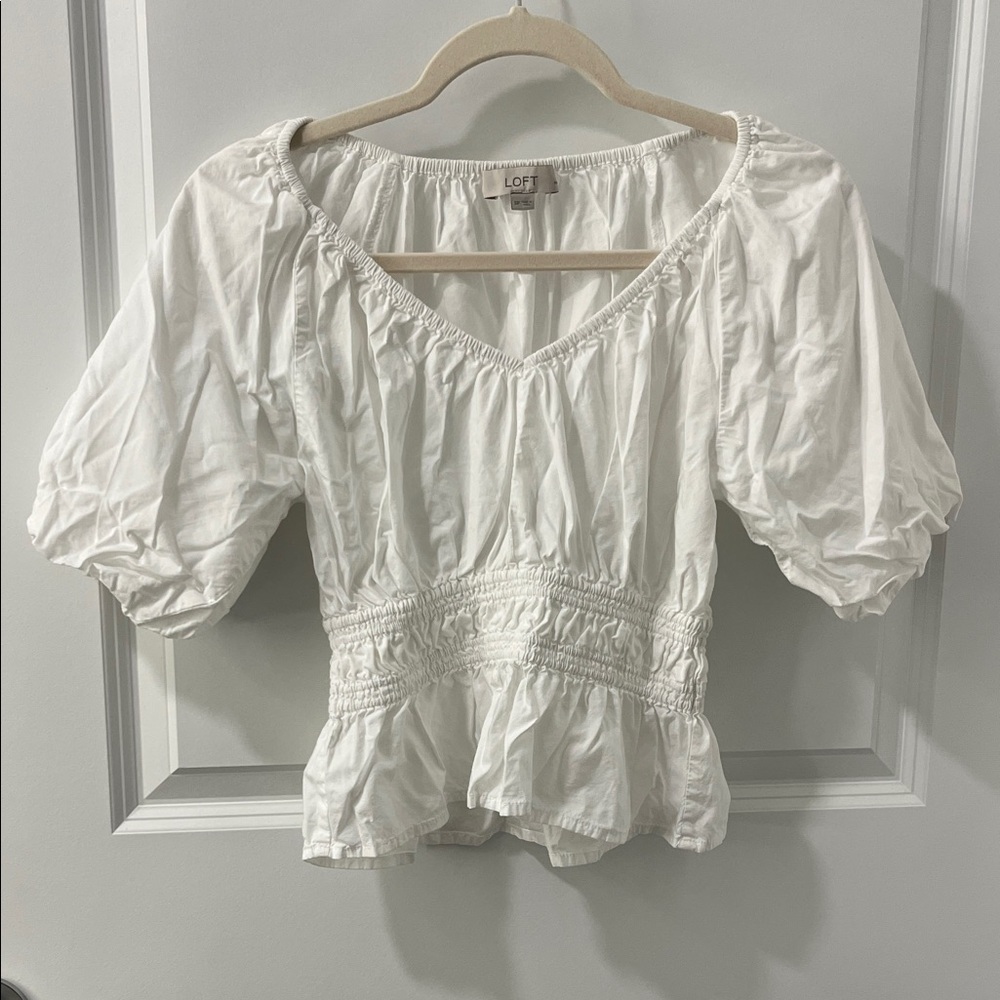 LOFT Women’s Cream Puff Sleeve White Blouse SP